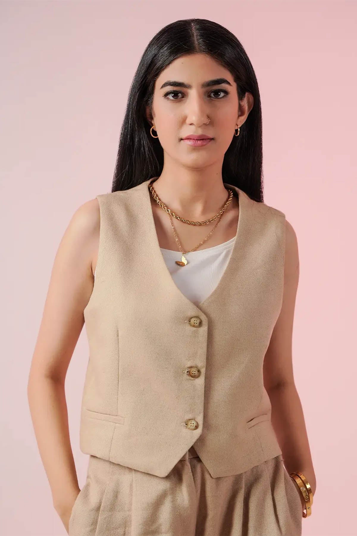 Vest Blazer For Women - Beige