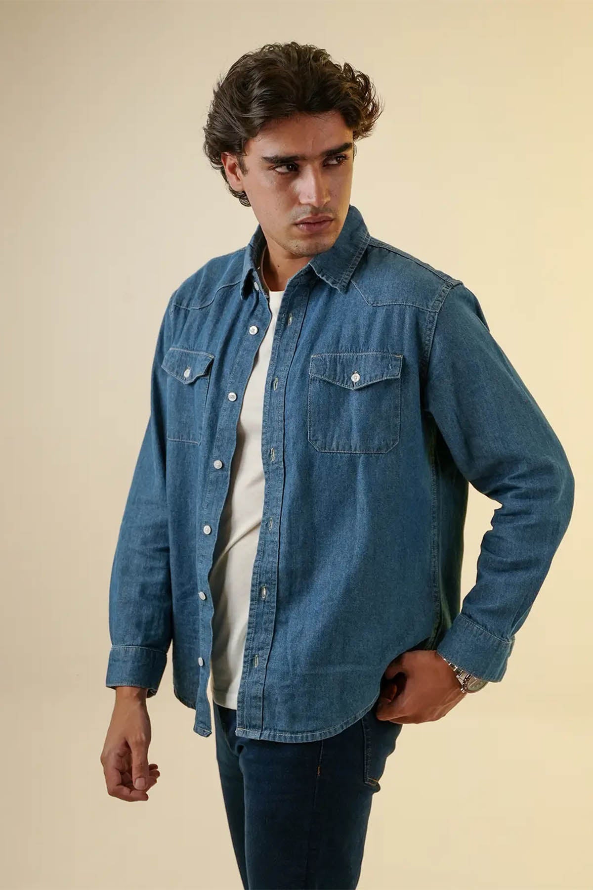 Esteve Denim Shirt For Men - Mid Blue