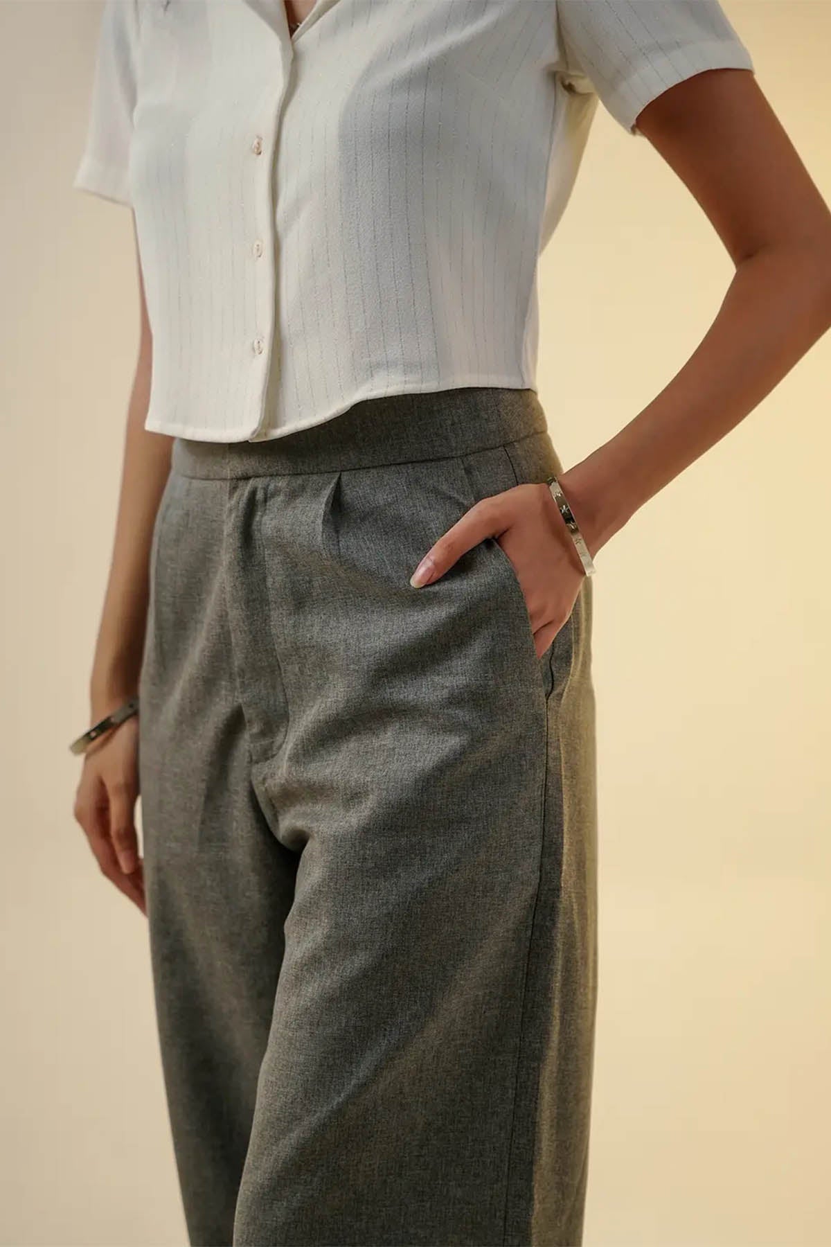 High Waisted Wide Leg Pant For Women - Grey