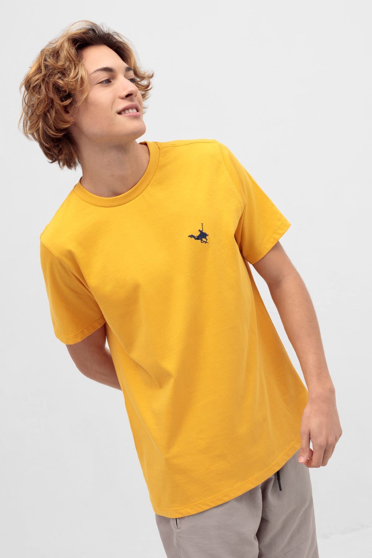 Crew Neck Basic T-Shirt For Men - Yellow