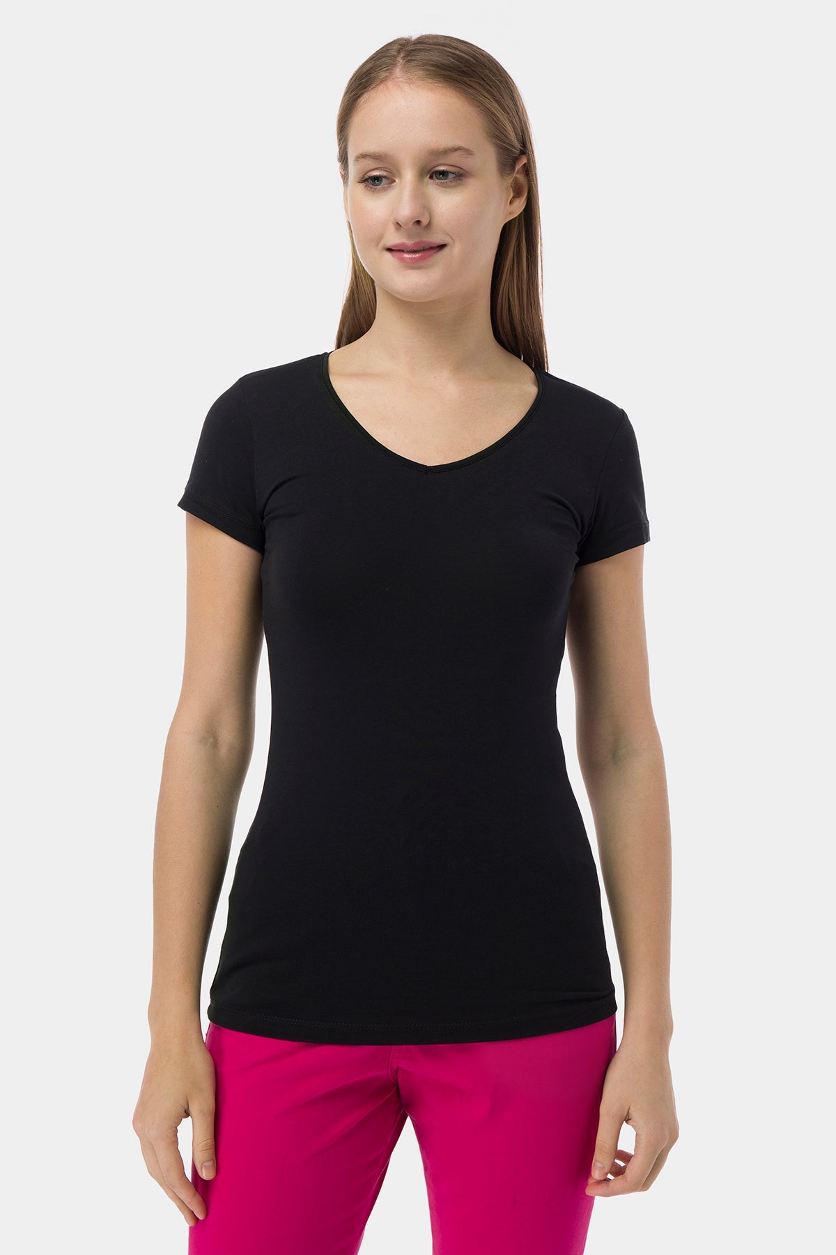 Solid V-Neck T-Shirt For Women - Black