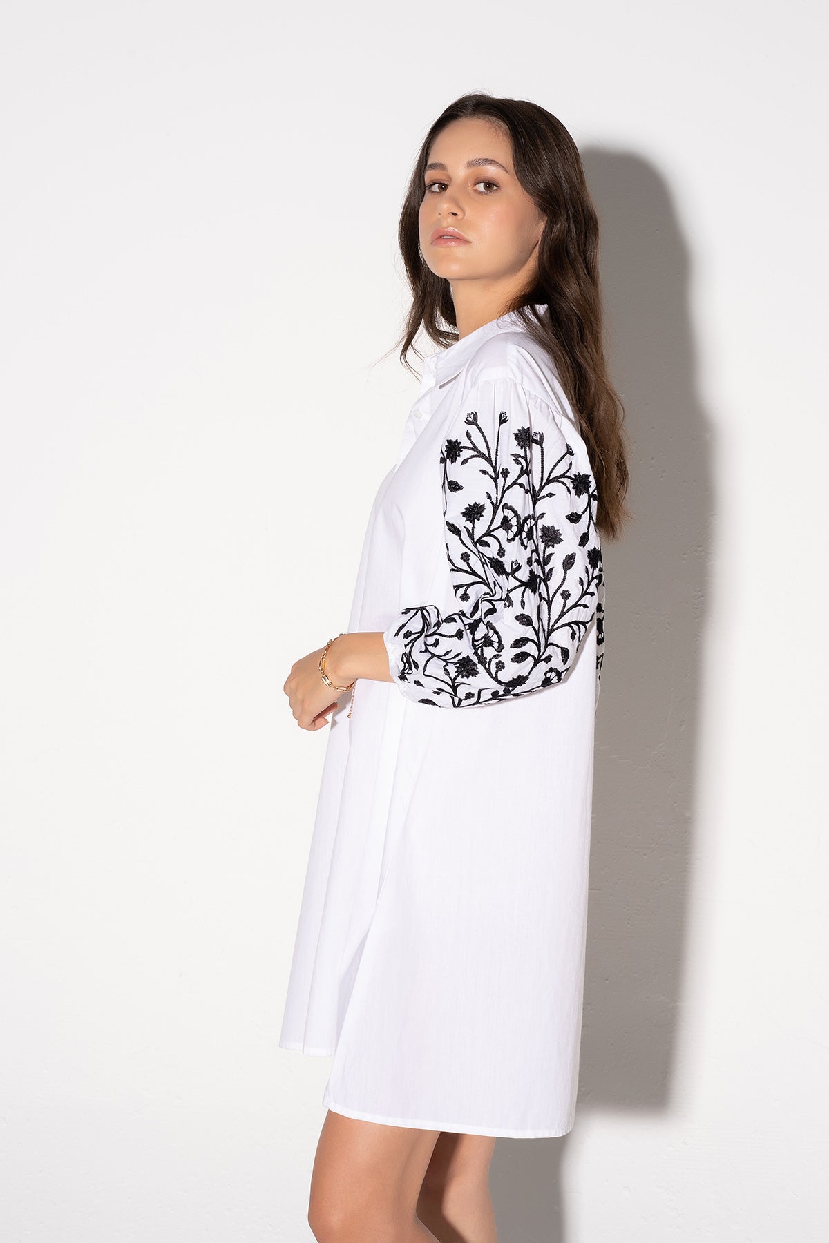 Embroidered Midi Button Down Dress