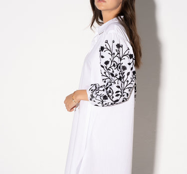 Embroidered Midi Button Down Dress 