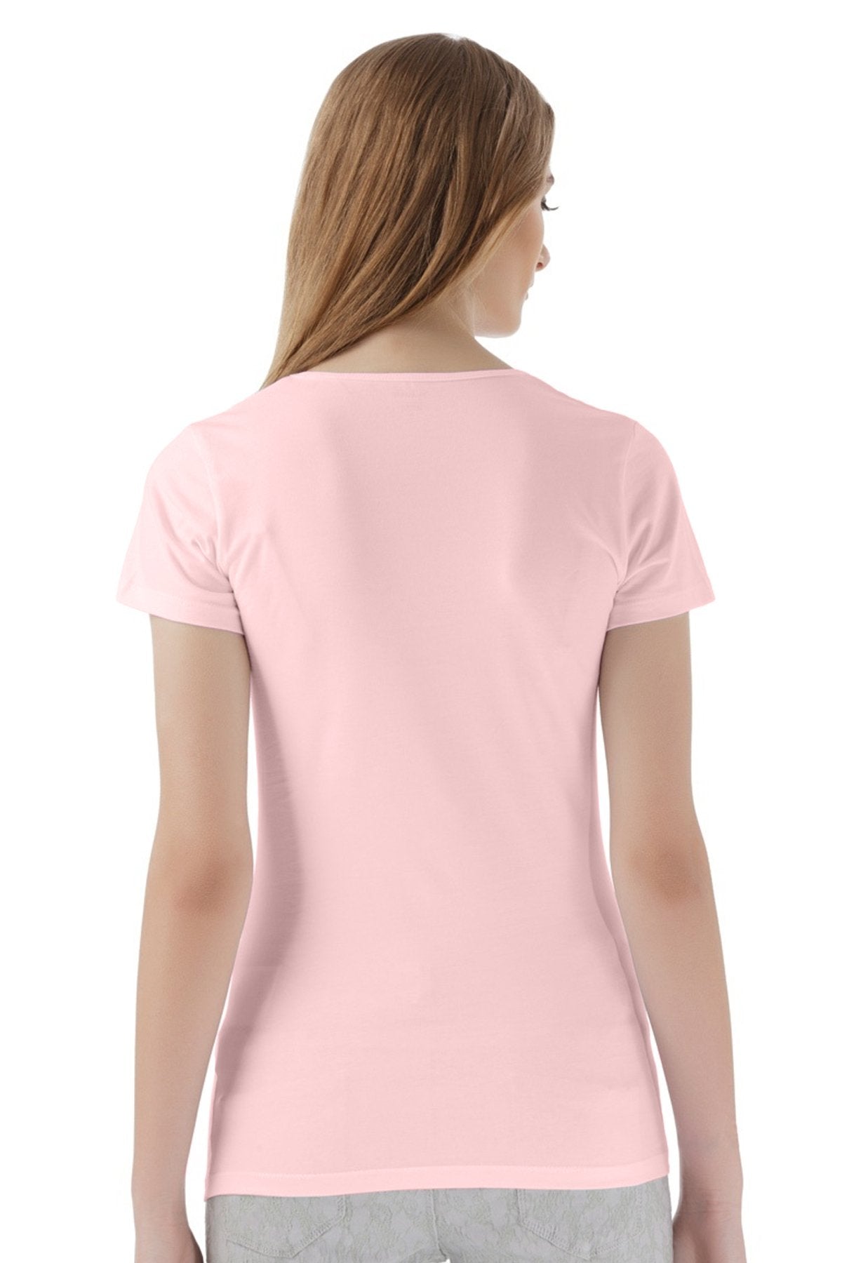 Solid V-Neck T-Shirt For Women - Pink 