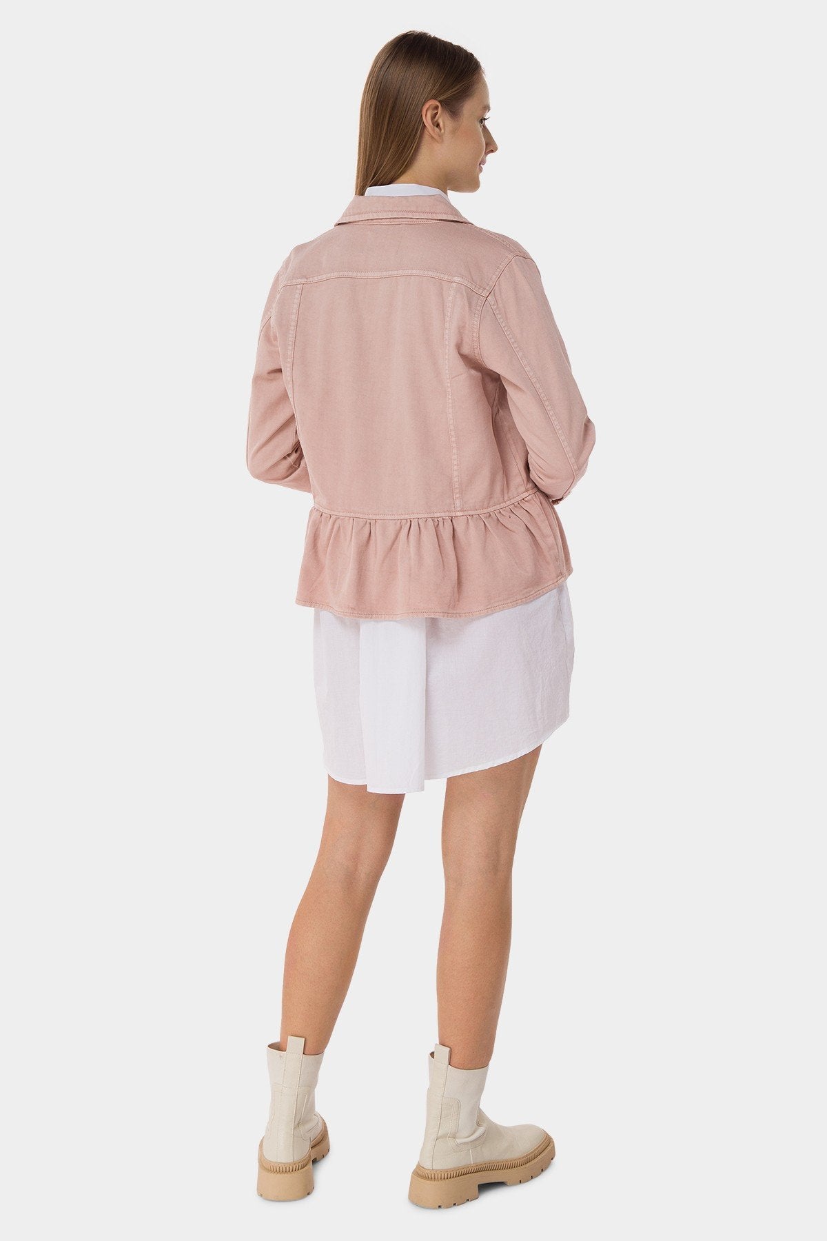 Solid Peplum Trucker Jacket