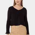 Ribbed Cardigan Top With Drawstring 