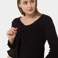 Ribbed Cardigan Top With Drawstring 