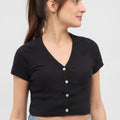 Ribbed Button Down Crop Top 