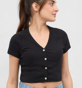 Ribbed Button Down Crop Top 