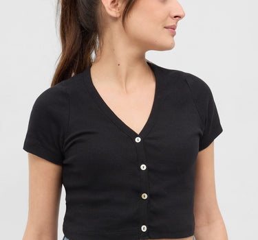 Ribbed Button Down Crop Top 