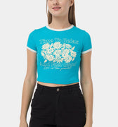 Illustrated Crop Top With Ribbing 