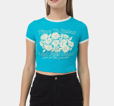 Illustrated Crop Top With Ribbing 