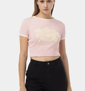 Illustrated Crop Top With Ribbing 