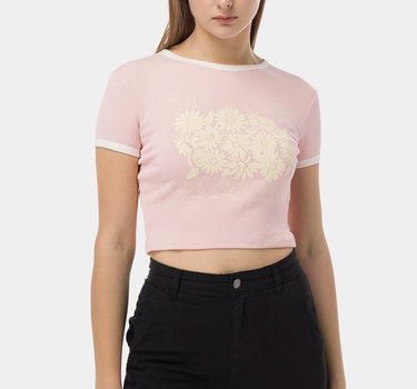 Illustrated Crop Top With Ribbing 