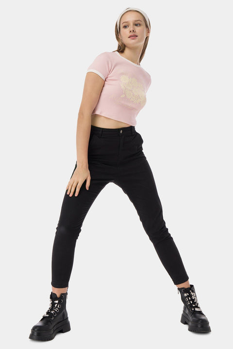 Illustrated Crop Top With Ribbing