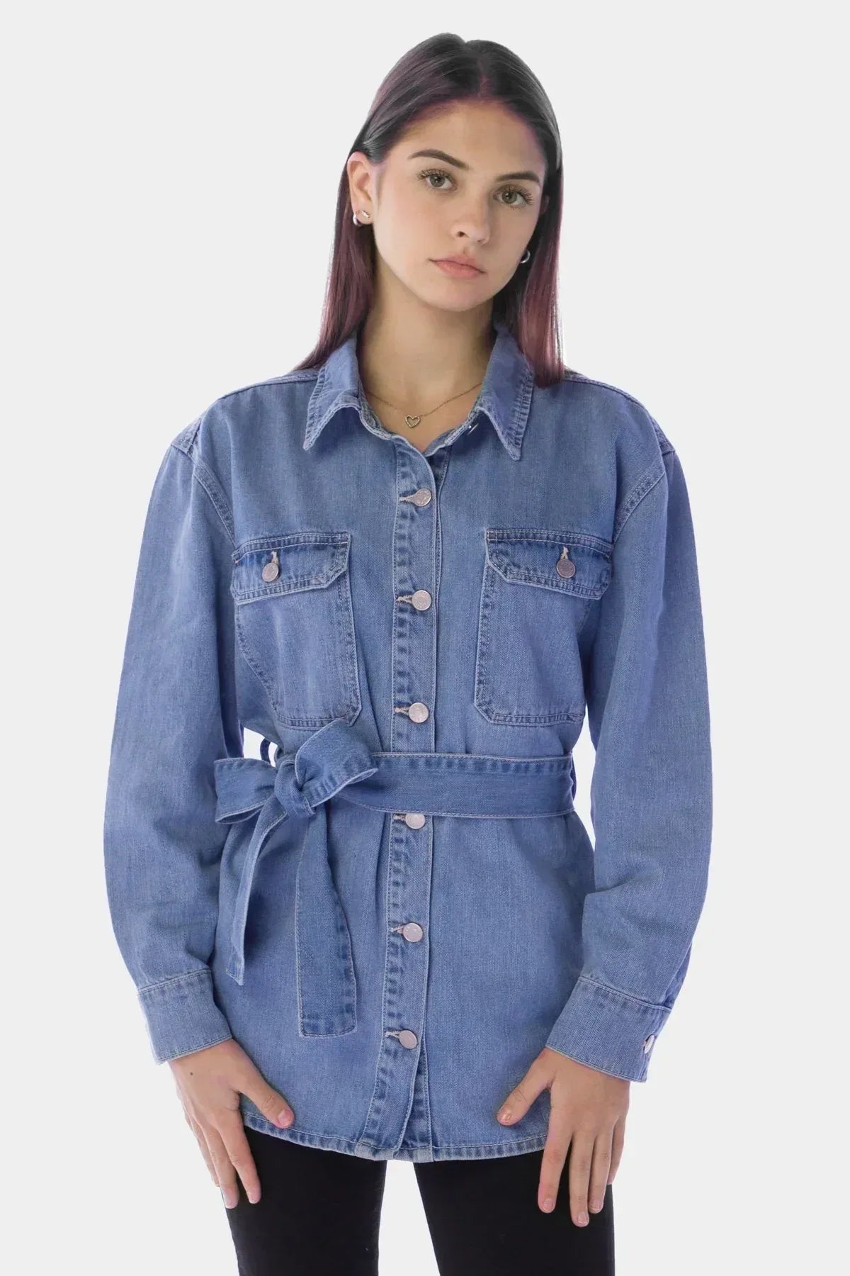 Tie Waist Shacket Light Blue – MEME