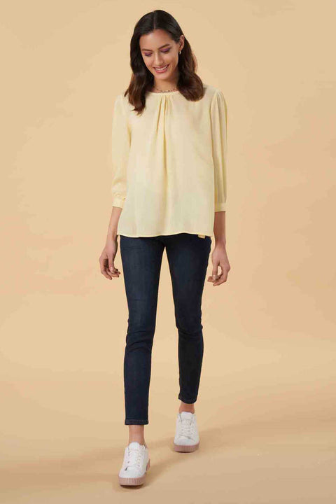 Solid Pleated Neck Top