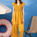 A-Line Shirring Midi Dress With Wide Leg Pants 