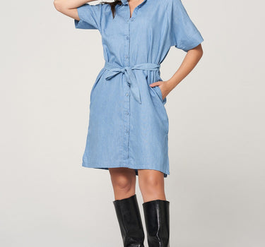 Light Wash Denim Shirt Dress 