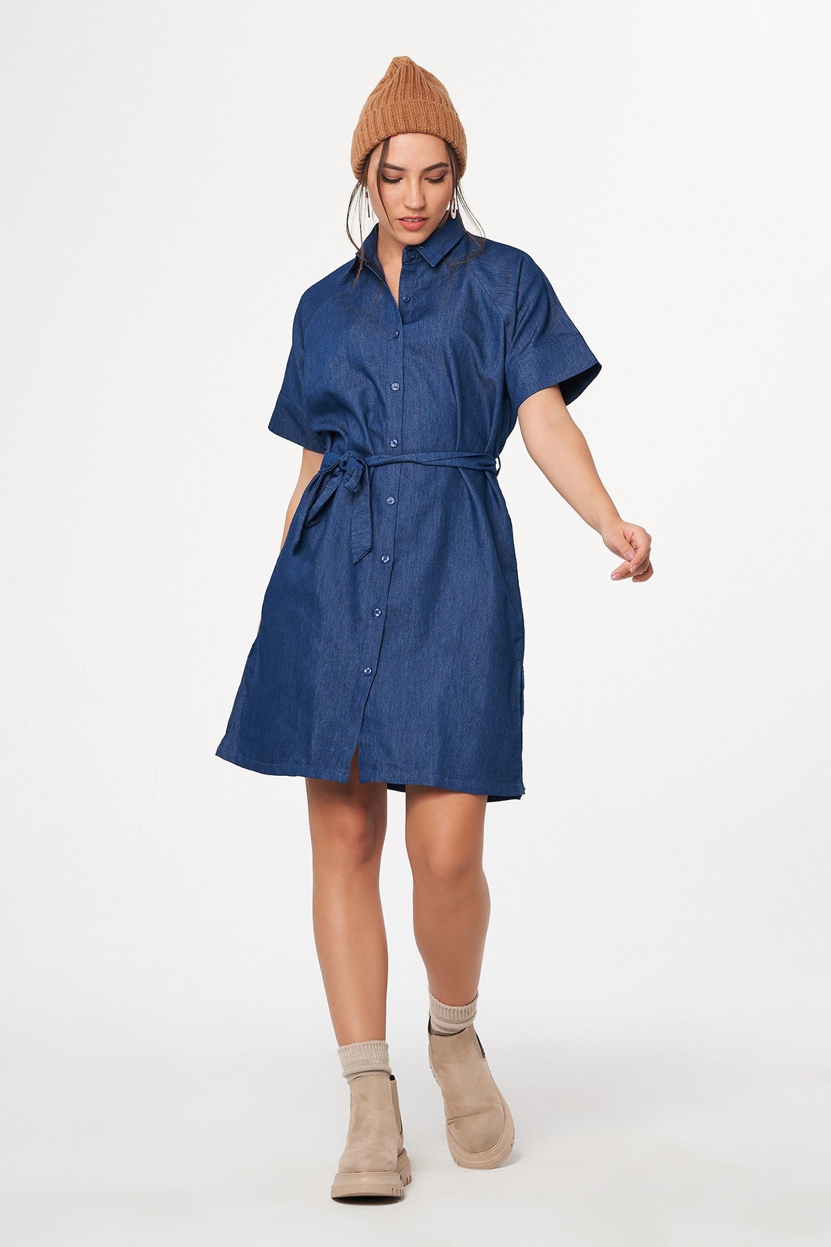 Medium Wash Denim Shirt Dress