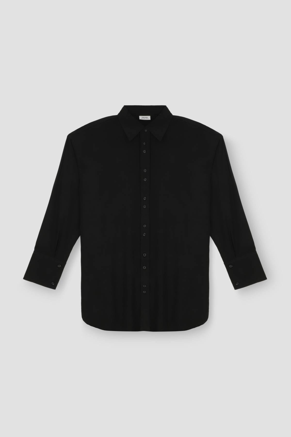 Solid Spread Collar Shirt For Women - Black