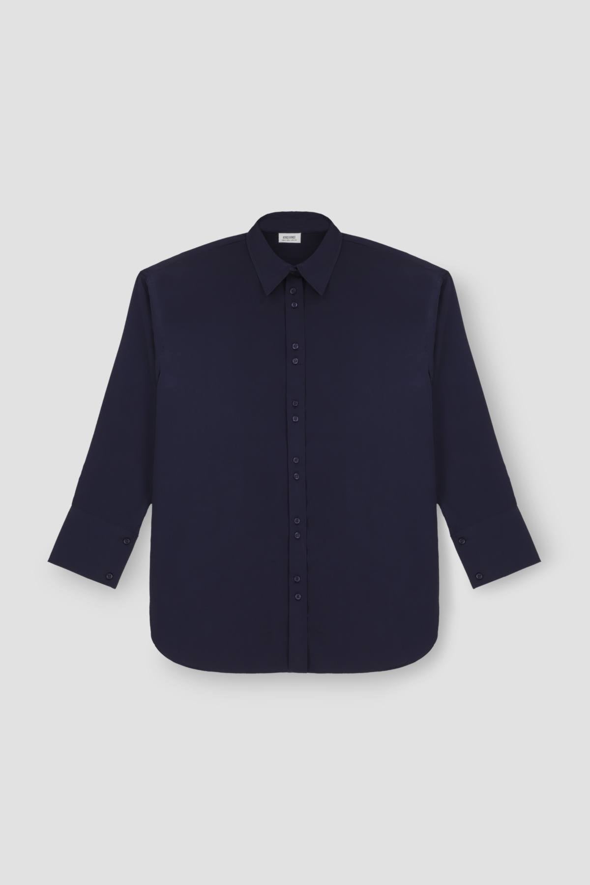 Solid Spread Collar Shirt For Women - Navy