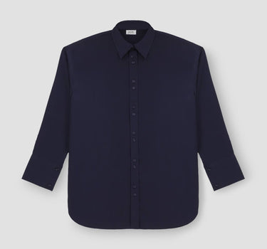 Solid Spread Collar Shirt For Women - Navy 