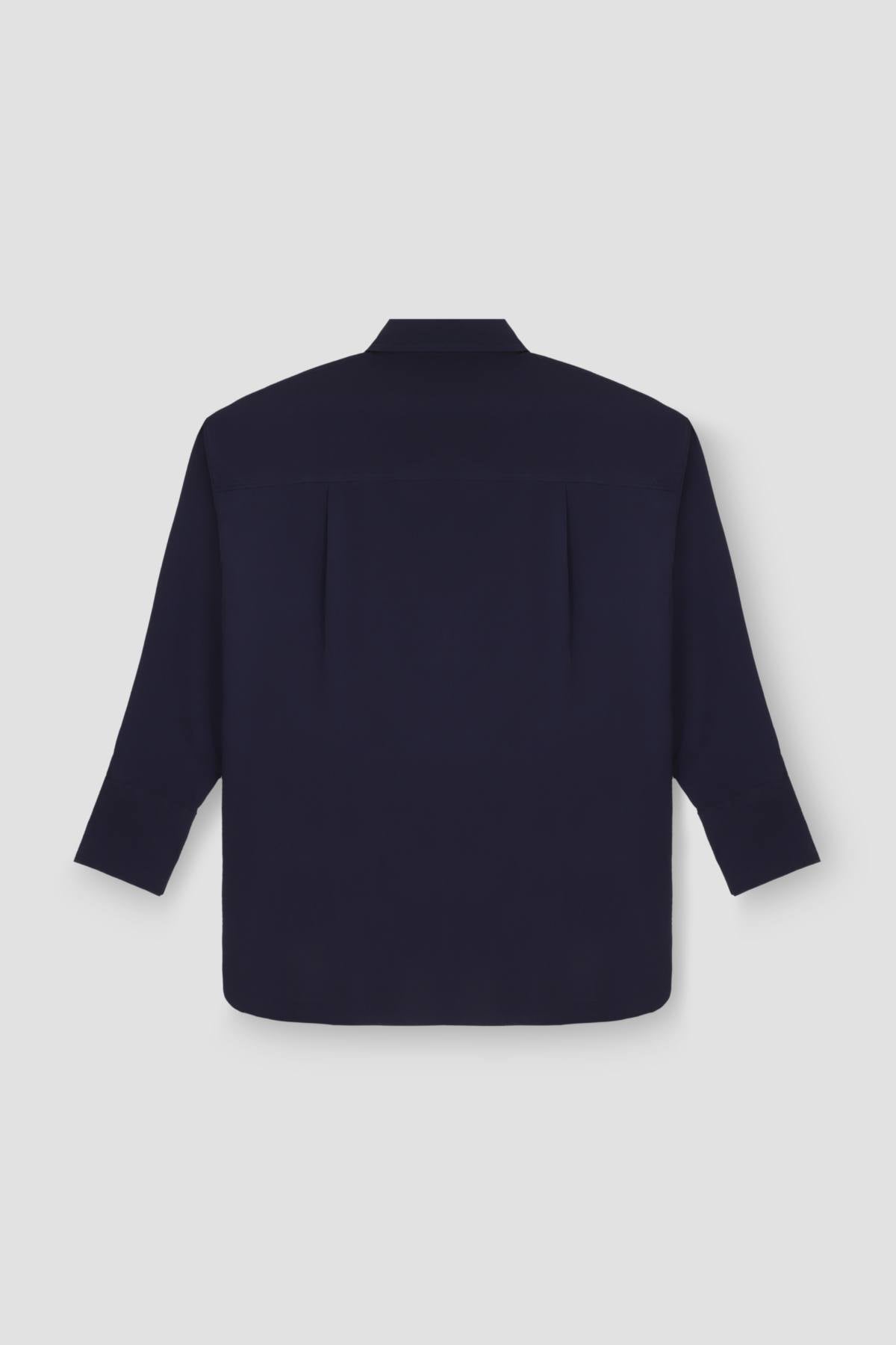 Solid Spread Collar Shirt For Women - Navy