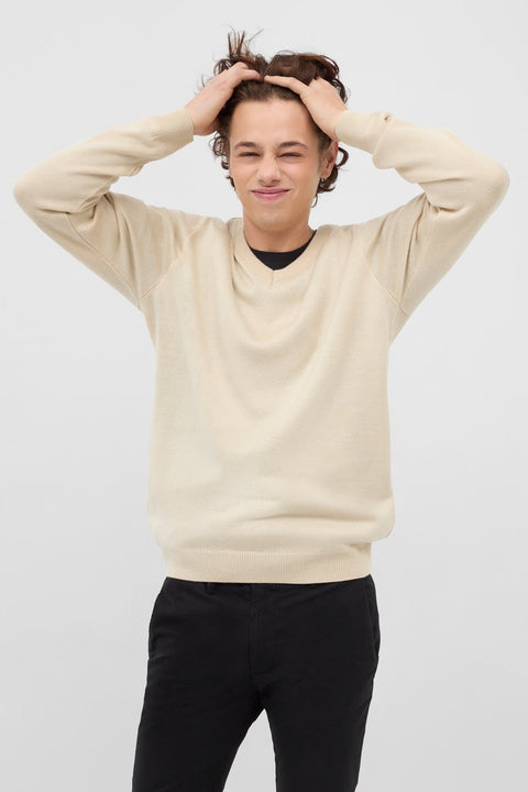 Solid V Neck Ribbed Sweater