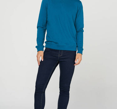 Crew Neck Solid Sweatshirt For Men - Teal Blue 