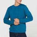 Crew Neck Solid Sweatshirt For Men - Teal Blue 