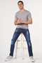 Dark Wash Distressed Slim Fit Jeans