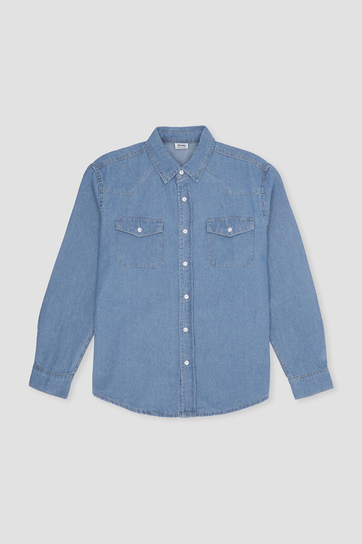 Light Wash Denim Shacket Light Blue – MEME