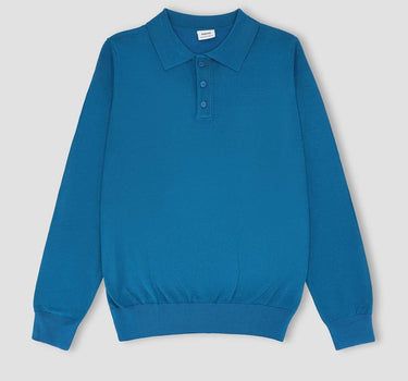 Solid Polo Sweater For Men - Blue 