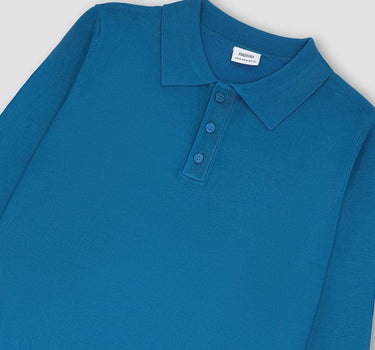 Solid Polo Sweater For Men - Blue 