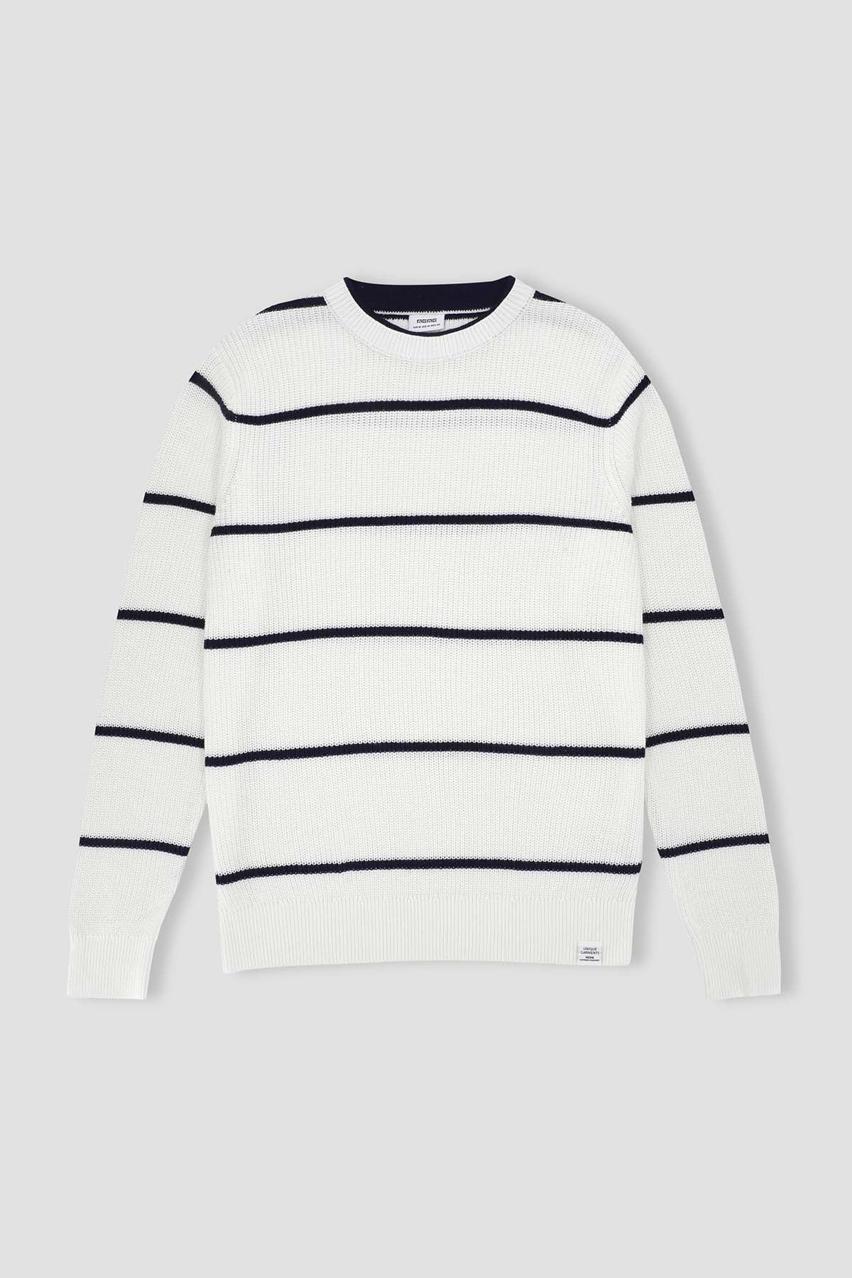 Pullover Stripe Sweater For Men - White