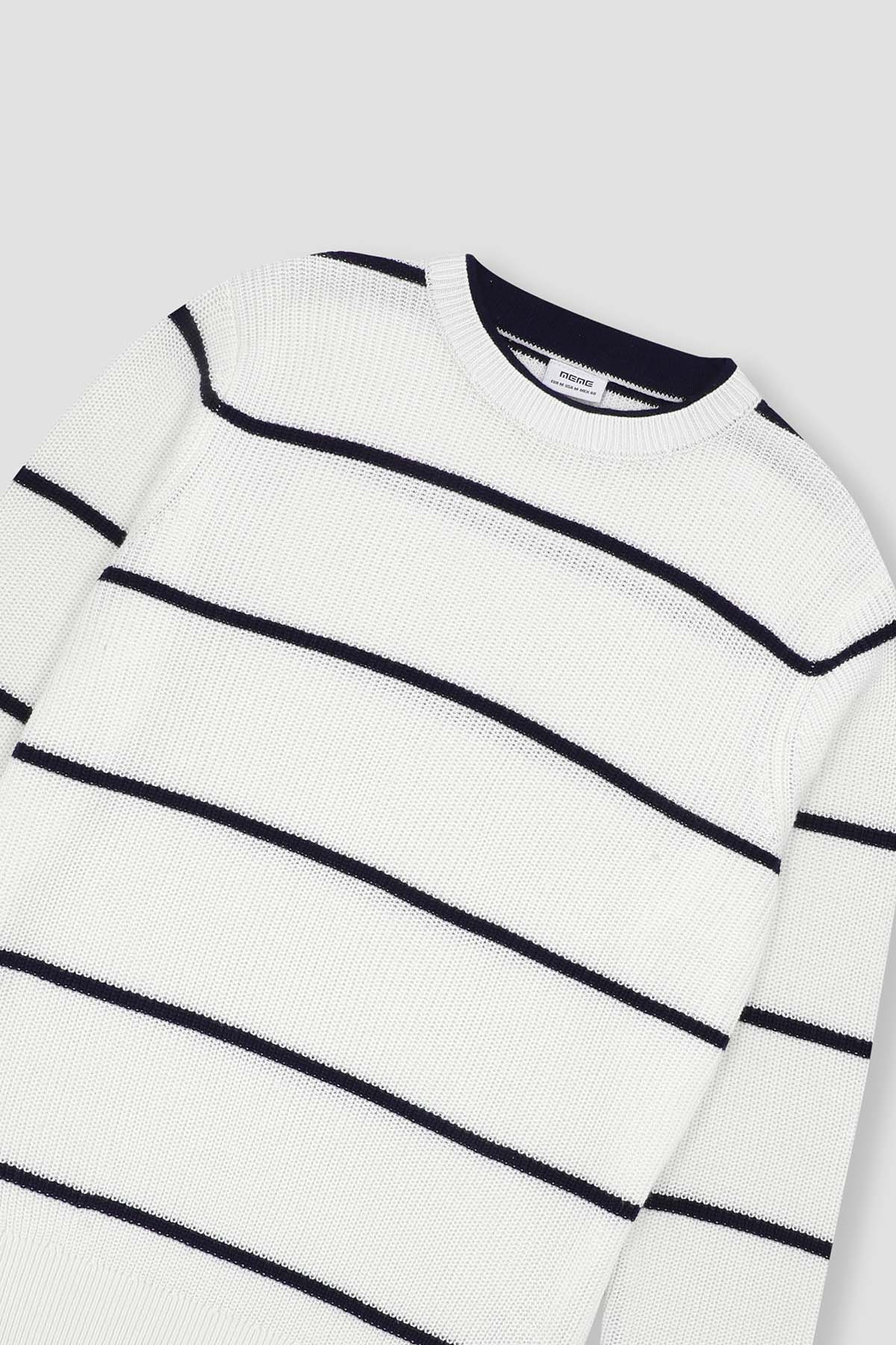 Pullover Stripe Sweater For Men - White