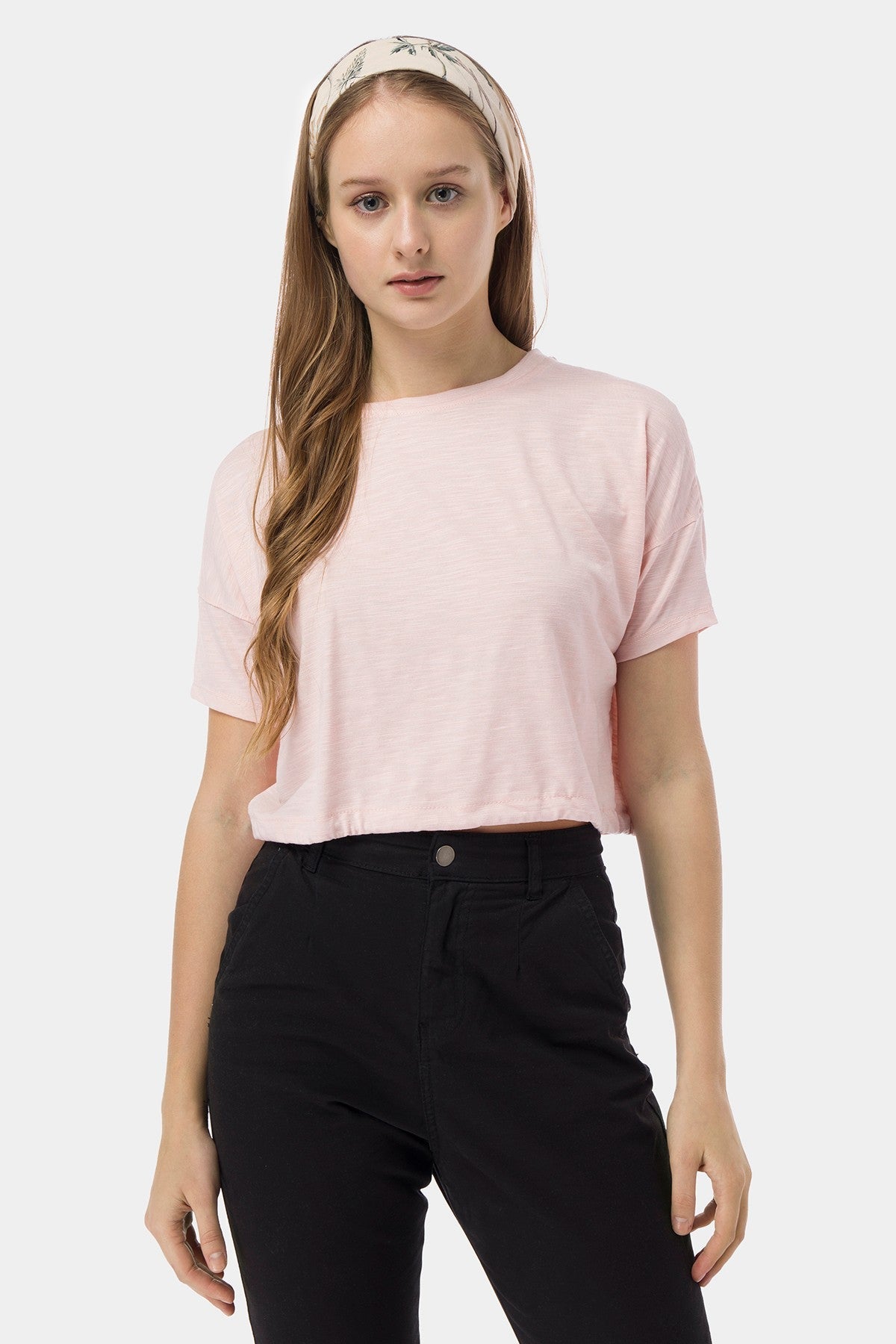 Solid Crop Top With Waist Drawstring