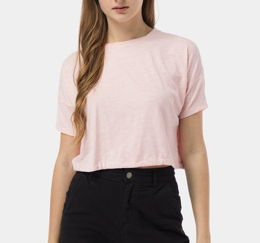 Solid Crop Top With Waist Drawstring 