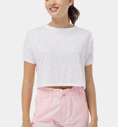 Solid Crop Top With Waist Drawstring 