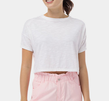 Solid Crop Top With Waist Drawstring 