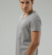 Solid V-Neck T-Shirt For Men - Grey 
