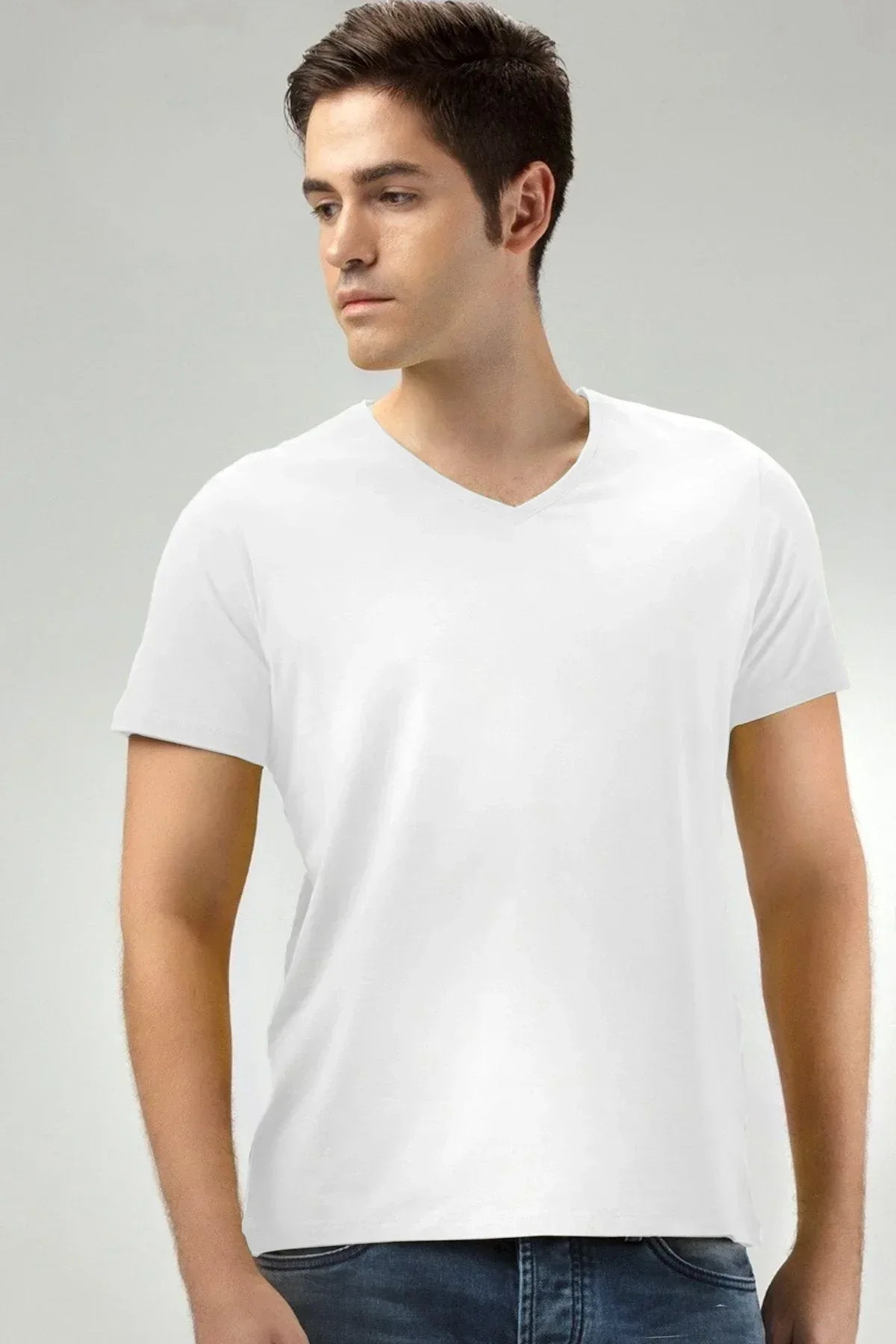 Half Sleeves V Neck T-Shirt White – MEME