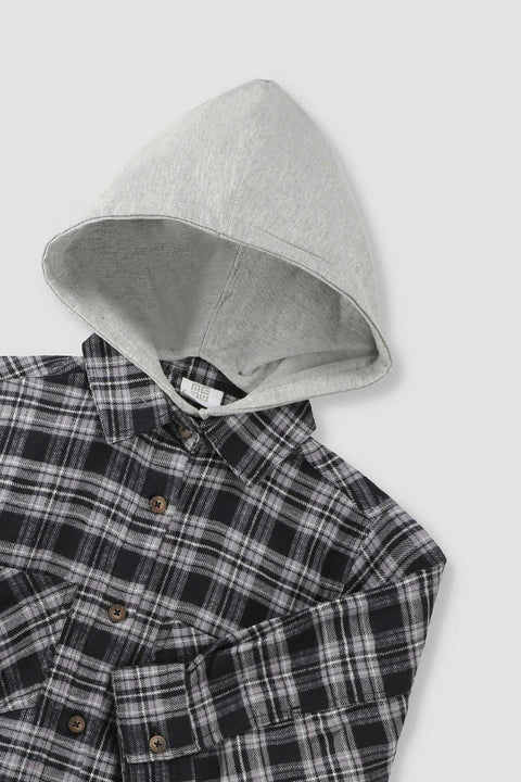 Checkered Hooded Long Shirt