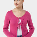 Ribbed Cardigan Top With Drawstring 