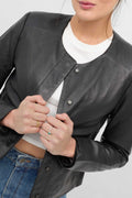 Button-Up Structured Leather Jacket